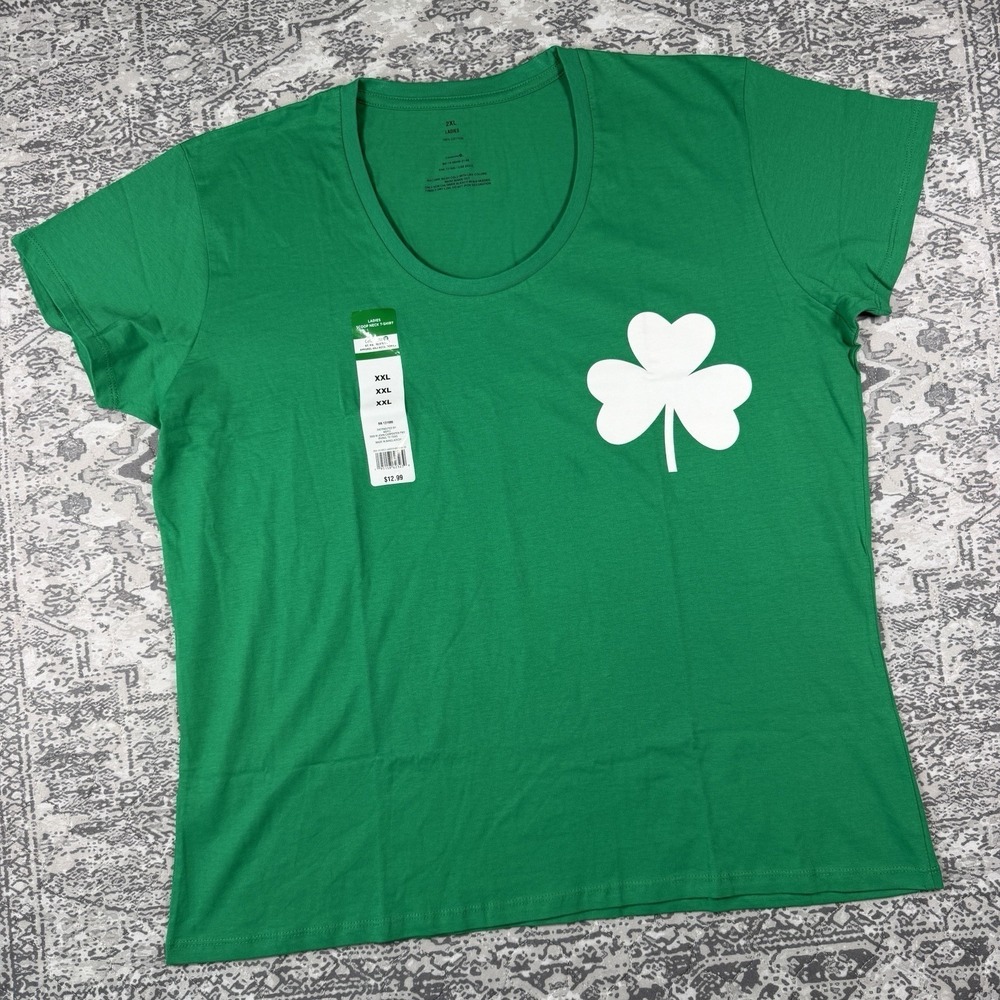 Celebrate It Womens XXL Green Saint Patricks T Shirt Shamrock Clover Novelty Tee